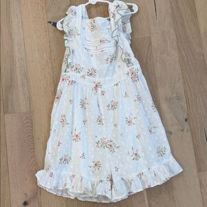 White Floral Eyelet Dress with Pink Rose Print for Girls